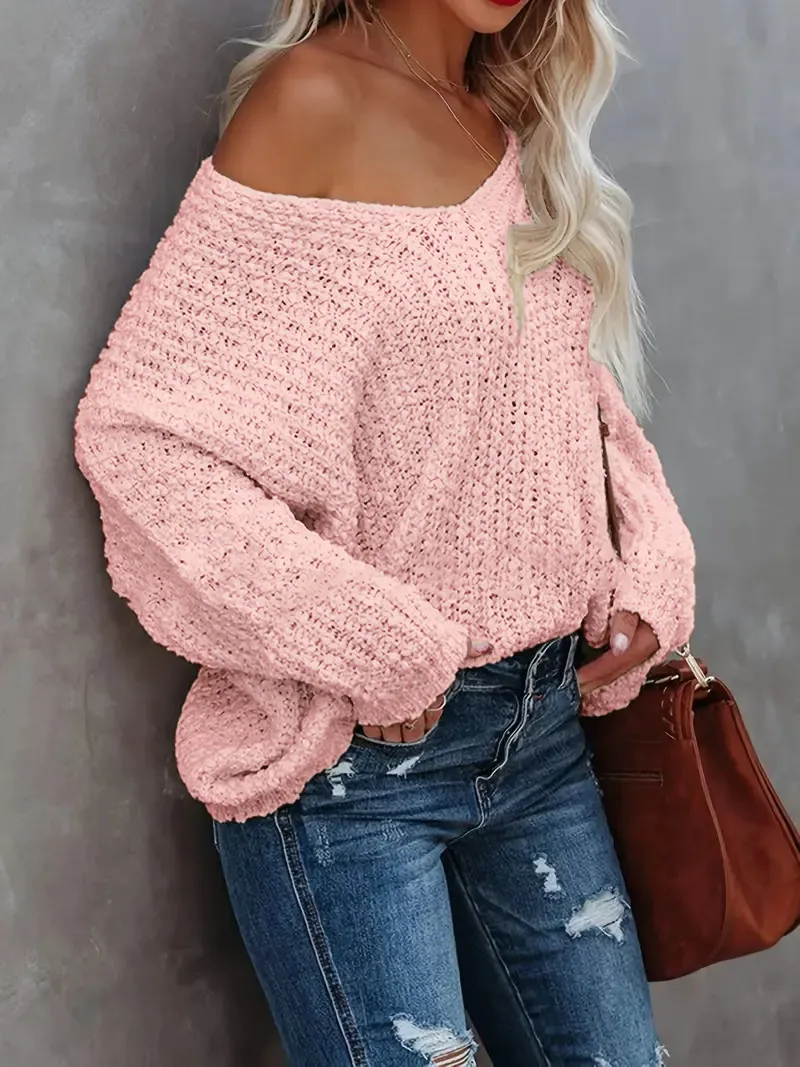 ⏰Hot Sale-Women's Off-the-Shoulder Sweater Loose Lightweight Pullover Top