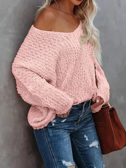 ⏰Hot Sale-Women's Off-the-Shoulder Sweater Loose Lightweight Pullover Top