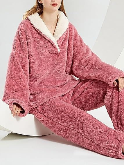 Cozy Cloud-Fleece Lapel Loungewear Two-Piece