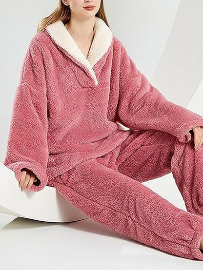 Cozy Cloud-Fleece Lapel Loungewear Two-Piece