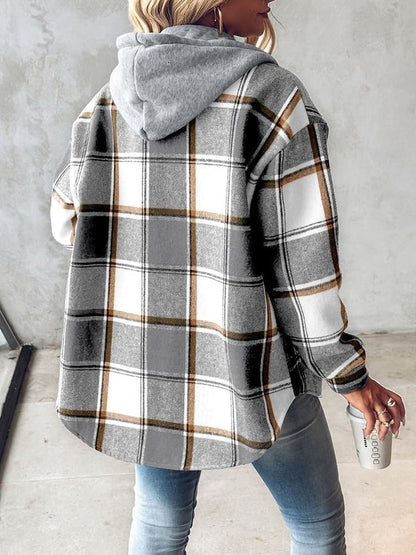✨Women's Plaid Button Down Fleece Lined Hooded Jackets Warm Coat