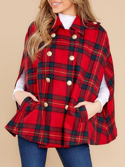 Women's Plaid Winter Cape Coat