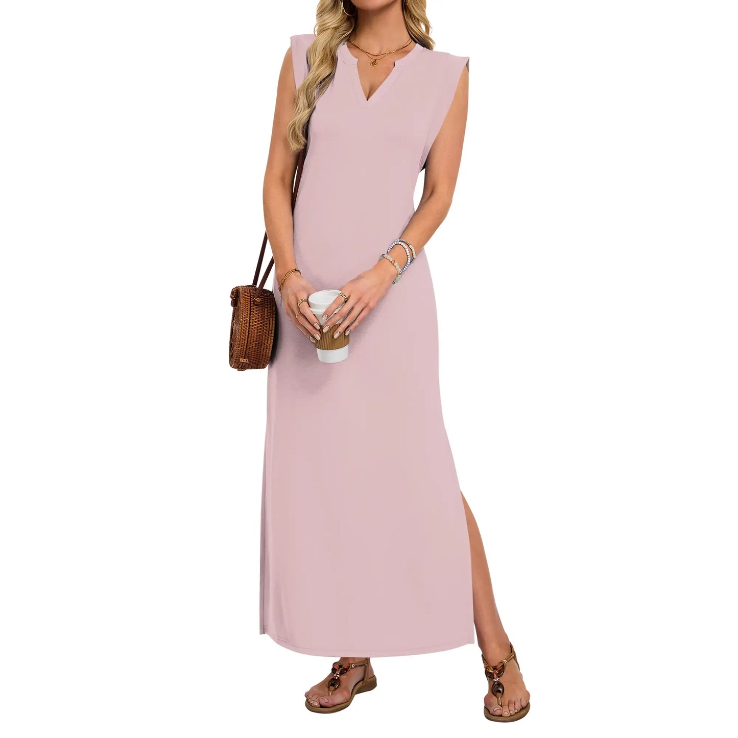 ⏰Hot Sale-Women's Sleeveless V Neck Split Maxi Dress