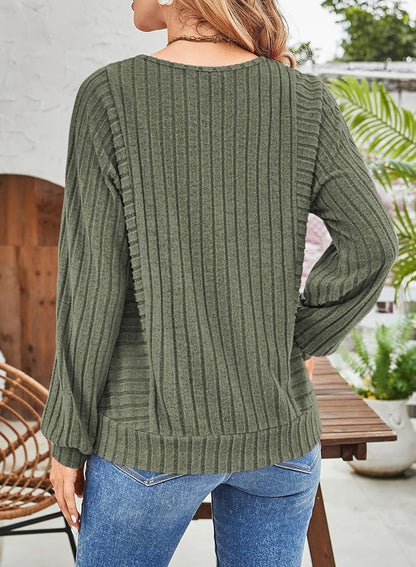 ✨Women's Soft Ribbed Crewneck Long Sleeve Shirts Knit Tops