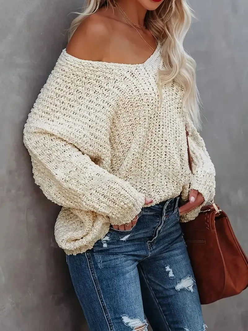 ⏰Hot Sale-Women's Off-the-Shoulder Sweater Loose Lightweight Pullover Top