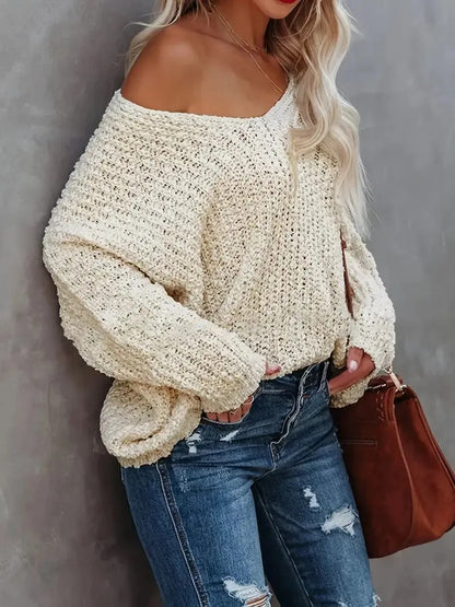 ⏰Hot Sale-Women's Off-the-Shoulder Sweater Loose Lightweight Pullover Top