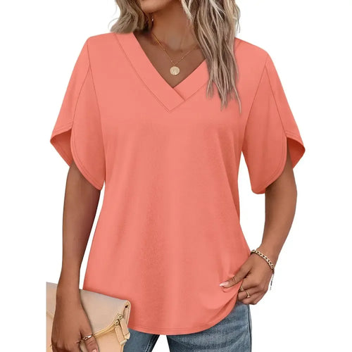 ✨Women's Summer Short Petal Sleeve Fashion V Neck Outfits Tops