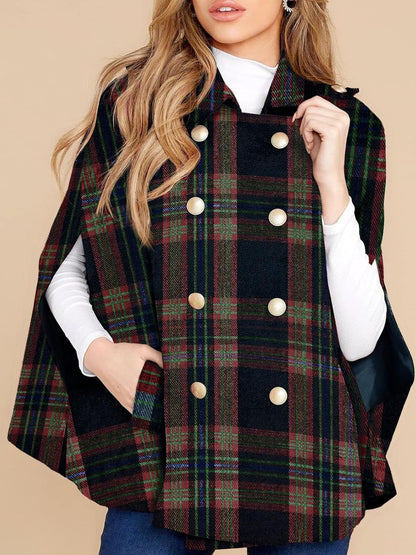 Women's Plaid Winter Cape Coat