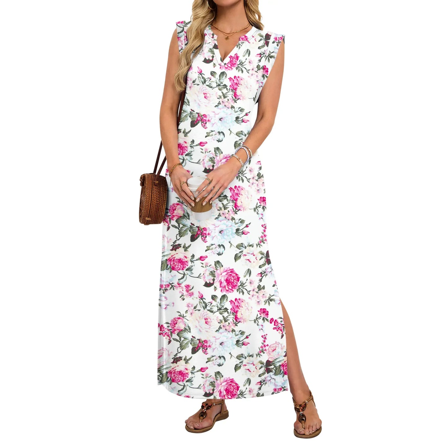 ⏰Hot Sale-Women's Sleeveless V Neck Split Maxi Dress