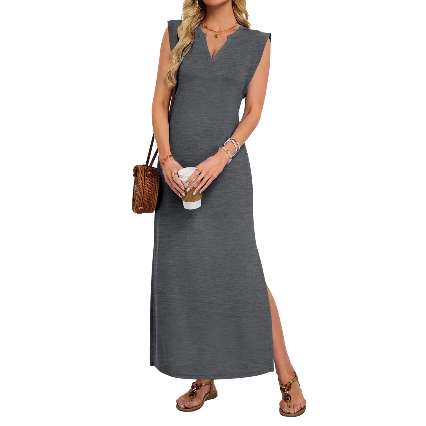 ⏰Hot Sale-Women's Sleeveless V Neck Split Maxi Dress