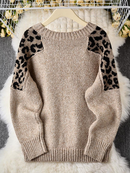 Women's Leopard Print Patchwork Sweater