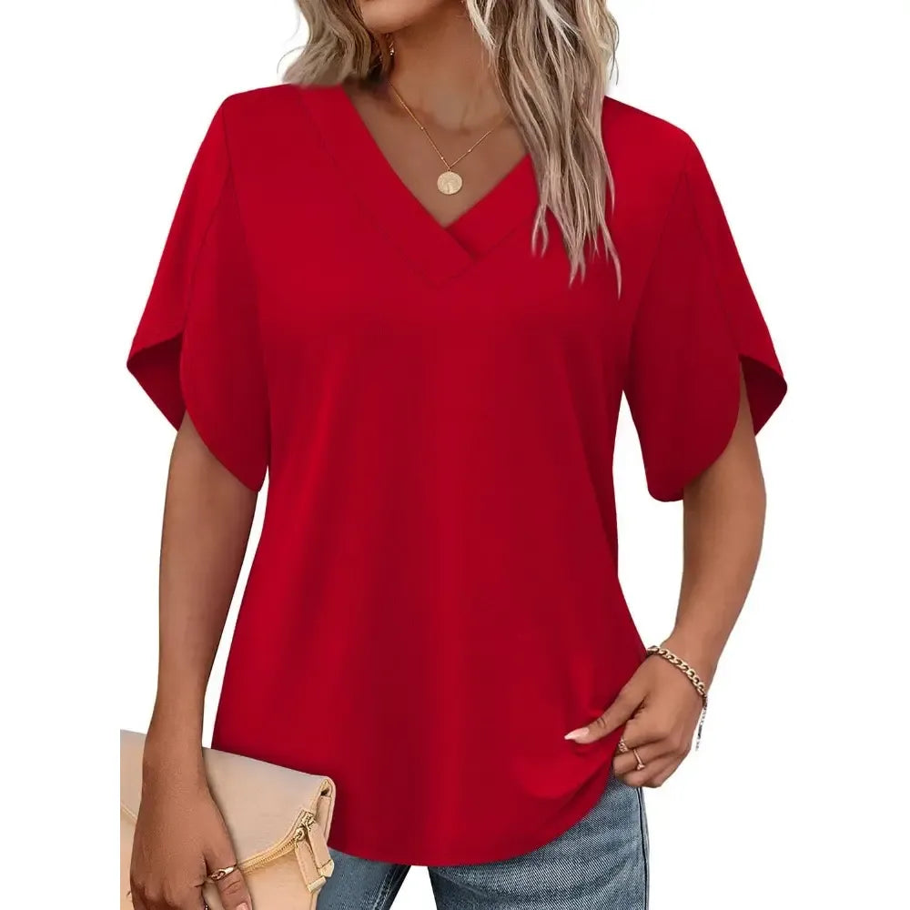 ✨Women's Summer Short Petal Sleeve Fashion V Neck Outfits Tops