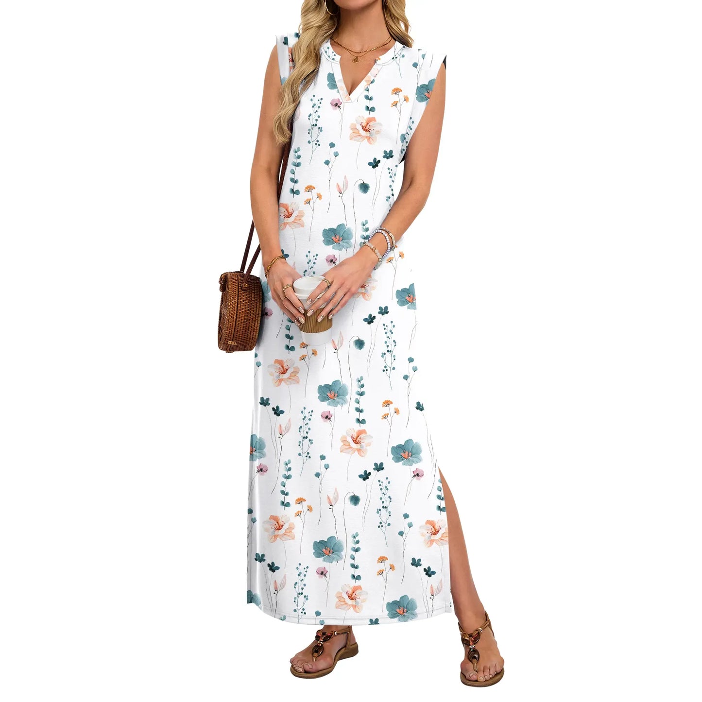 ⏰Hot Sale-Women's Sleeveless V Neck Split Maxi Dress