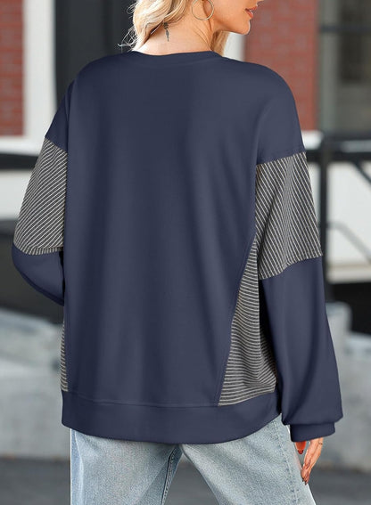 ✨Women's Crewneck Patchwork Stripe Long Sleeve Pullover Sweatshirts