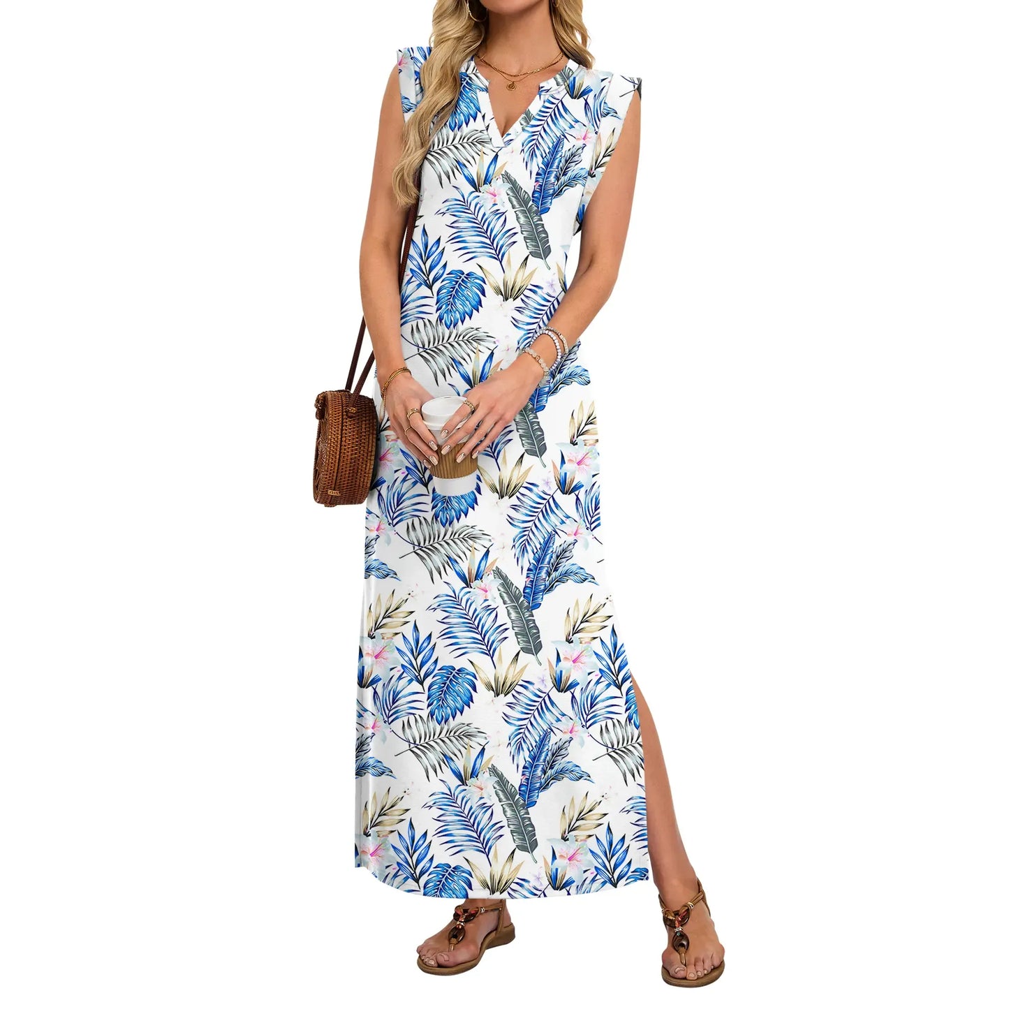 ⏰Hot Sale-Women's Sleeveless V Neck Split Maxi Dress