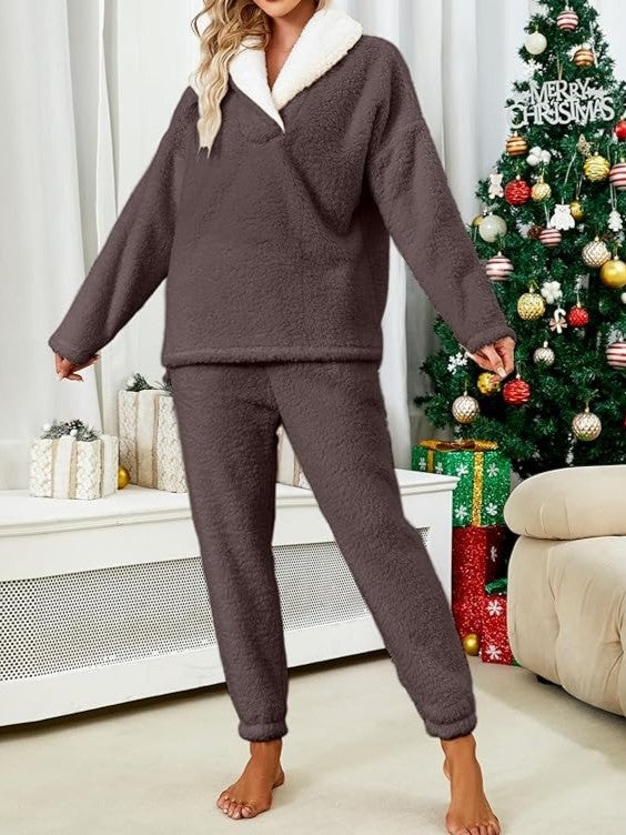 Cozy Cloud-Fleece Lapel Loungewear Two-Piece