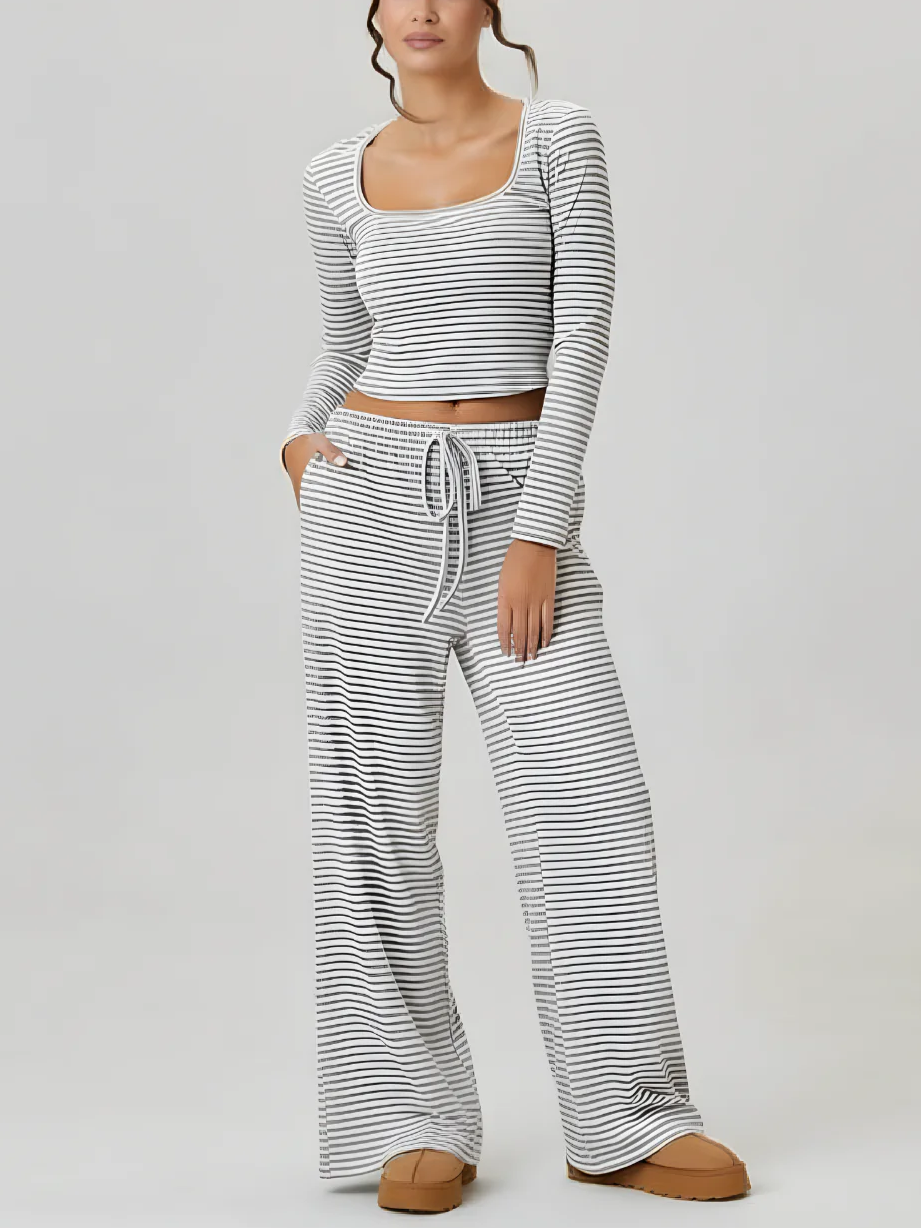 Women's Square Neck Striped Two Piece Set