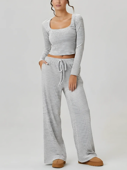 Women's Square Neck Striped Two Piece Set