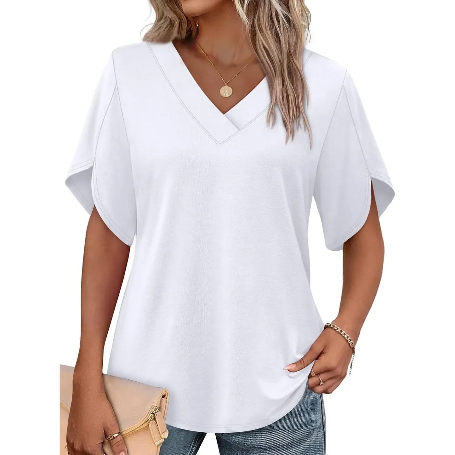 ✨Women's Summer Short Petal Sleeve Fashion V Neck Outfits Tops