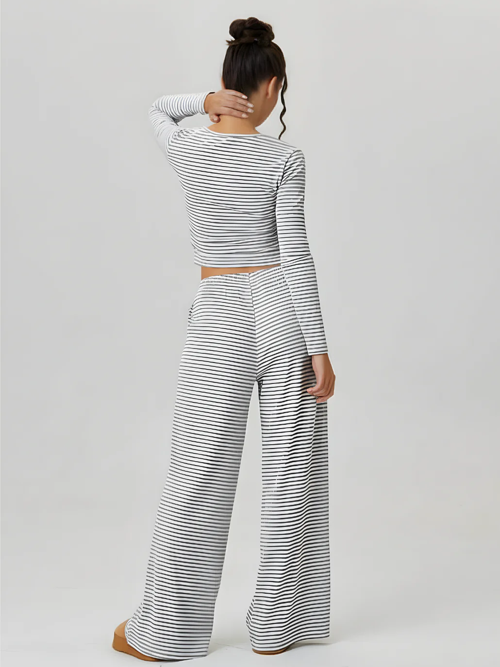 Women's Square Neck Striped Two Piece Set