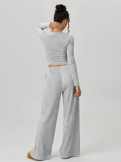 Women's Square Neck Striped Two Piece Set