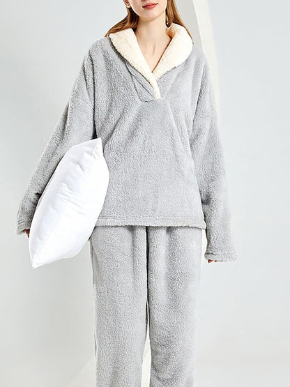 Cozy Cloud-Fleece Lapel Loungewear Two-Piece