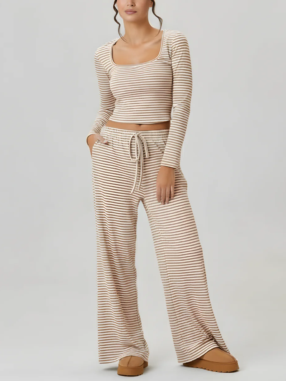 Women's Square Neck Striped Two Piece Set