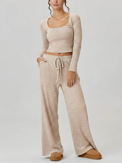 Women's Square Neck Striped Two Piece Set
