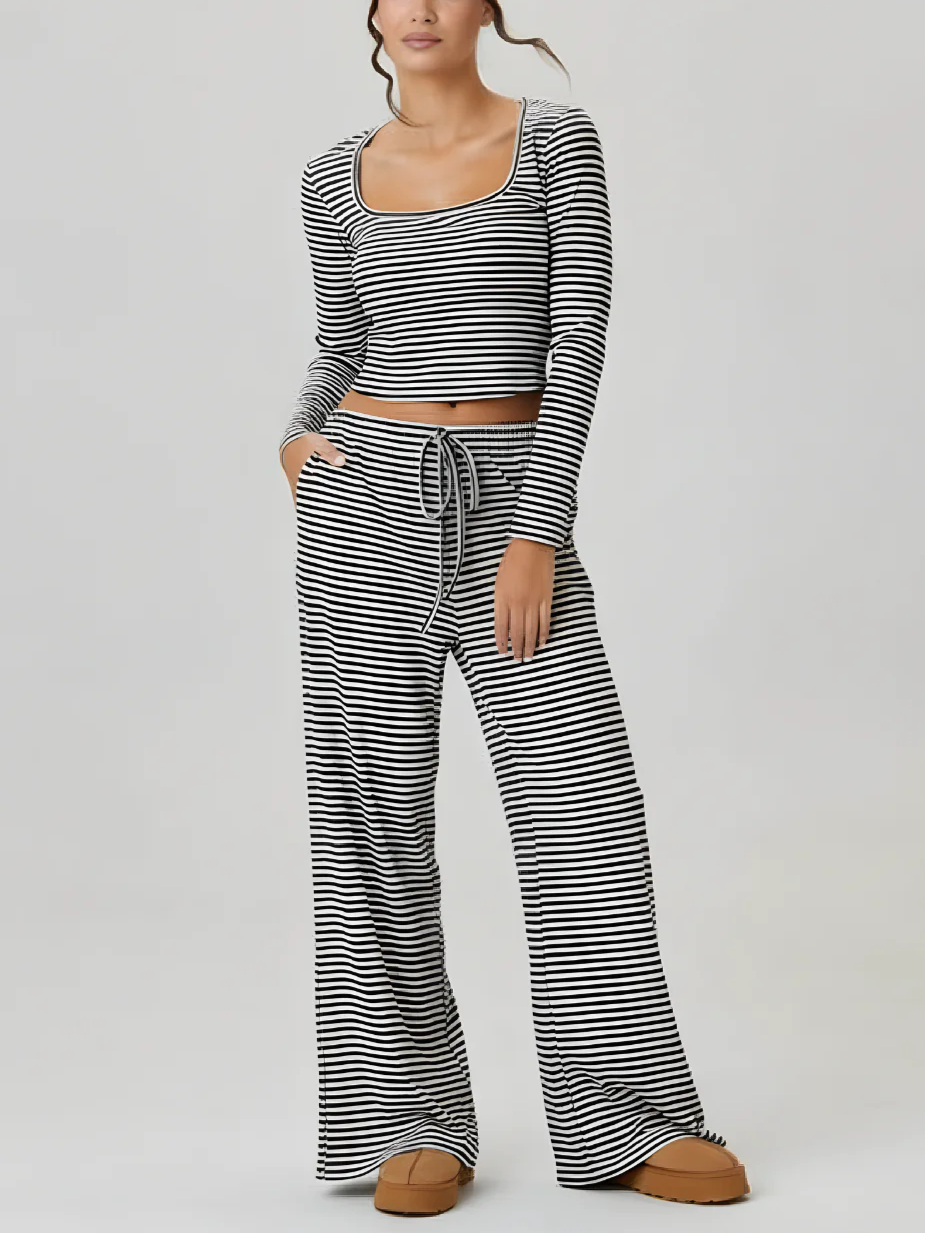 Women's Square Neck Striped Two Piece Set