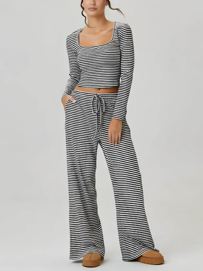 Women's Square Neck Striped Two Piece Set