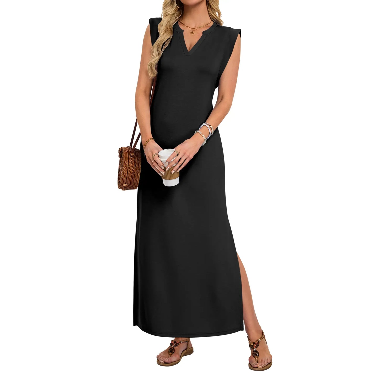 ⏰Hot Sale-Women's Sleeveless V Neck Split Maxi Dress