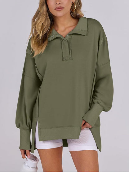 ✨Women's Oversized High Low Split Button Up Henley Pullover Top