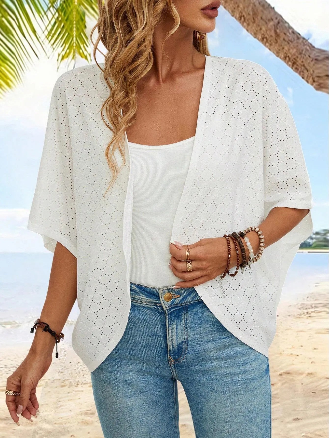 HOT SALE Women's Casual Lightweight Half Sleeve Hollow Cardigan