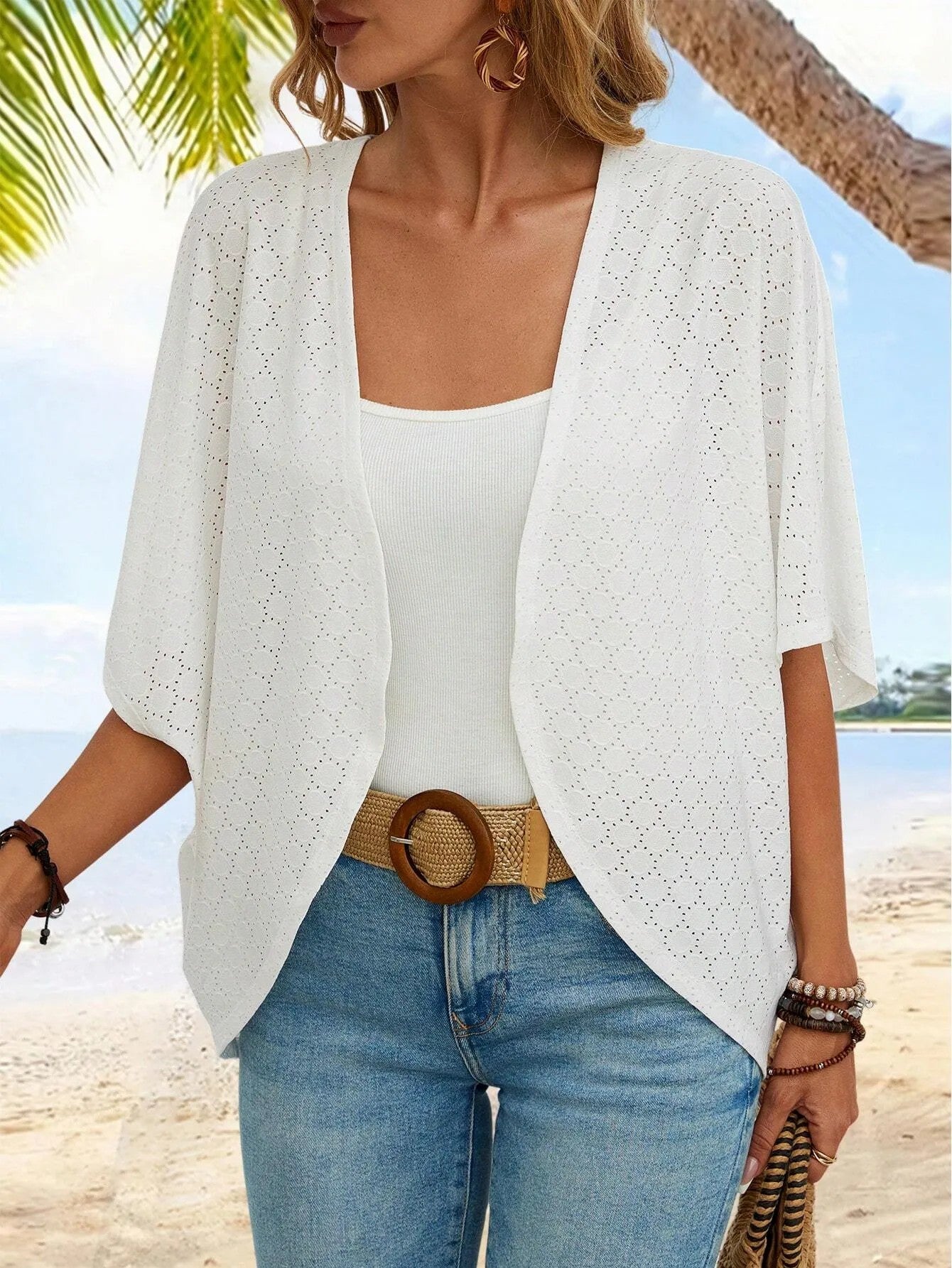 HOT SALE Women's Casual Lightweight Half Sleeve Hollow Cardigan