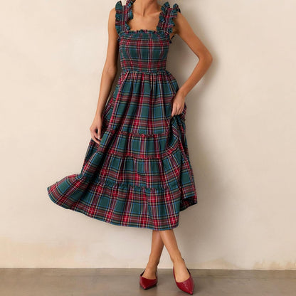 Women’s Sleeveless Plaid Ruffle A-Line Dress