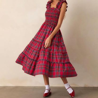 Women’s Sleeveless Plaid Ruffle A-Line Dress