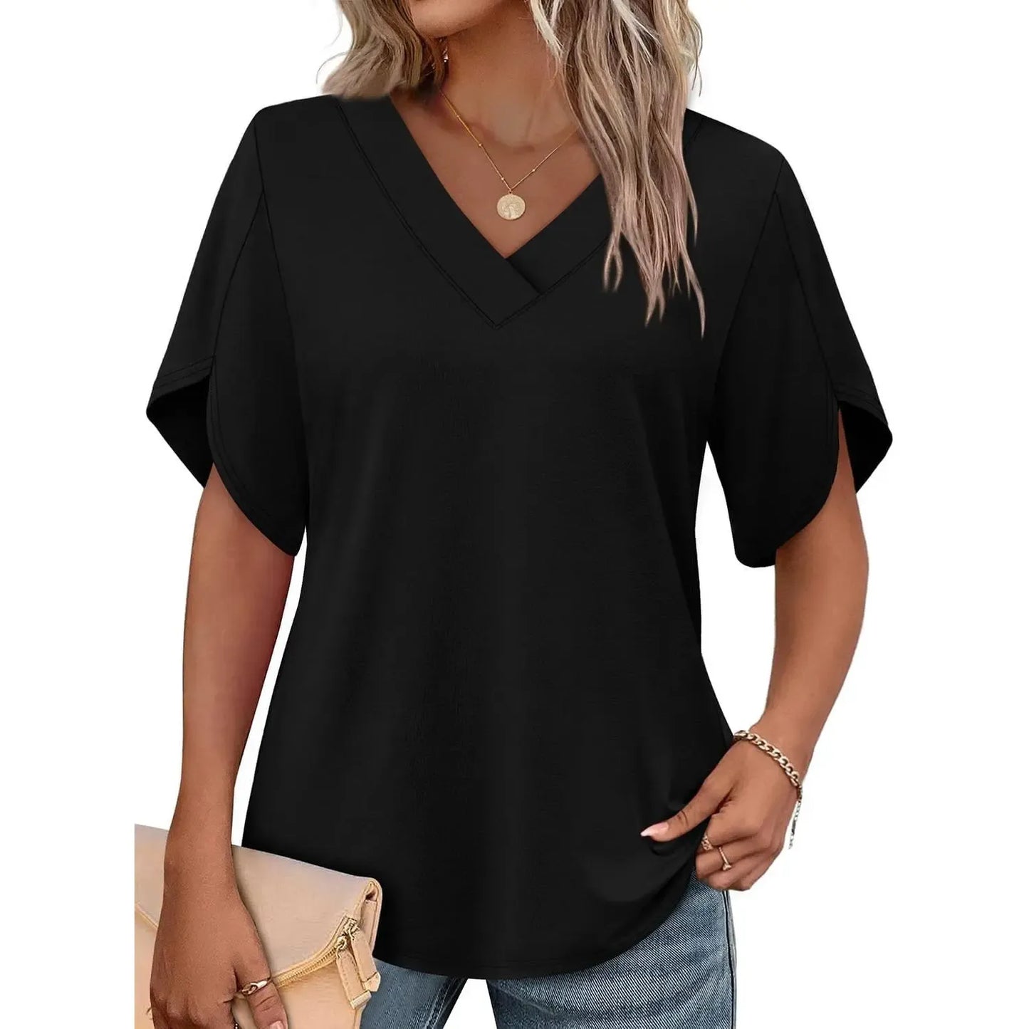 ✨Women's Summer Short Petal Sleeve Fashion V Neck Outfits Tops