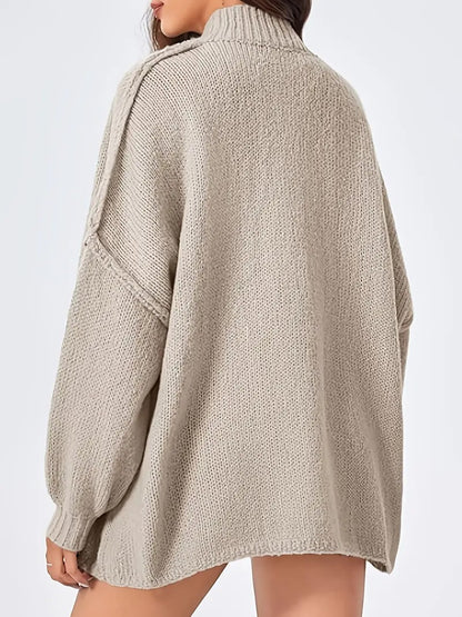 Women Thermal Stand Collared Open Front Cardigan Fall Oversized Button Down Sweater Jacket