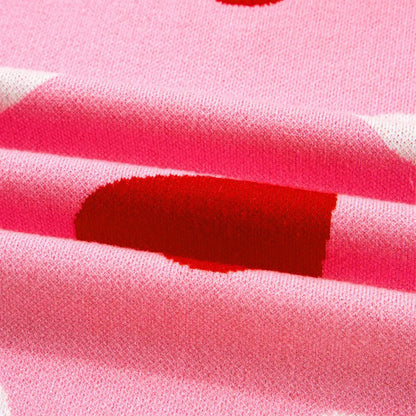 Pearl Embellished Heart Pattern Valentines Day Sweater