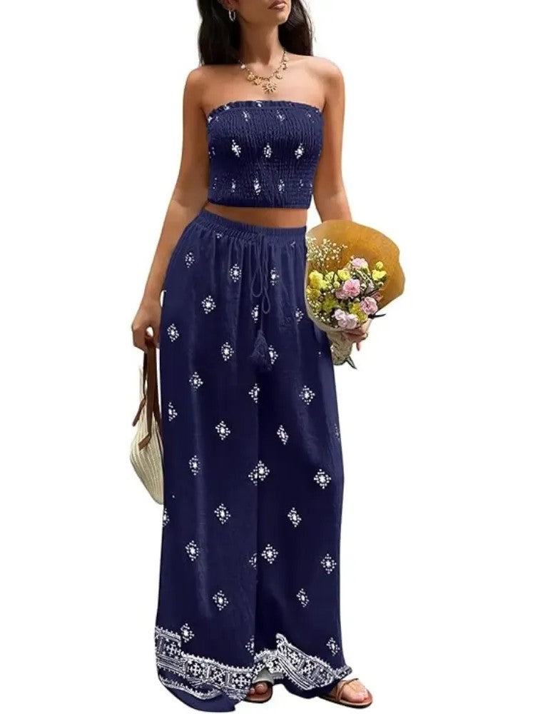 Bohemian Vacation Strapless Tube Top Matching Set