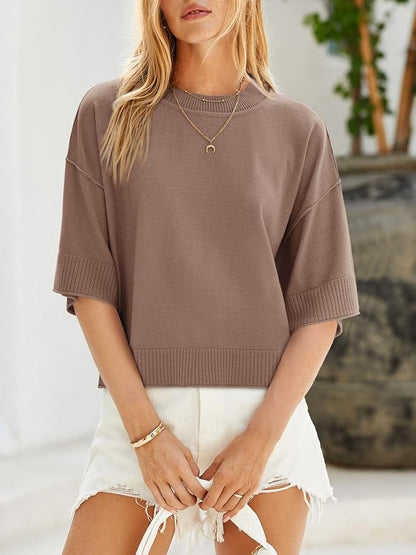 Womens Short Sleeve Sweater Summer Oversized Lightweight Knit Tops