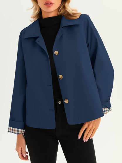 Womens Cropped Trench Coat Lightweight  Jacket Fall Windbreaker  Outerwear