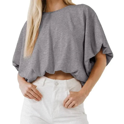 Women's Summer Crewneck Crop Tops Short Sleeve Casual Loose Cropped T Shirts