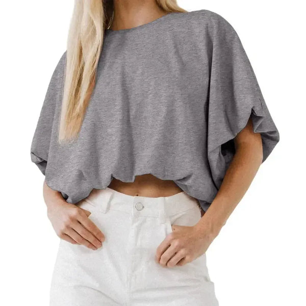 Women's Summer Crewneck Crop Tops Short Sleeve Casual Loose Cropped T Shirts