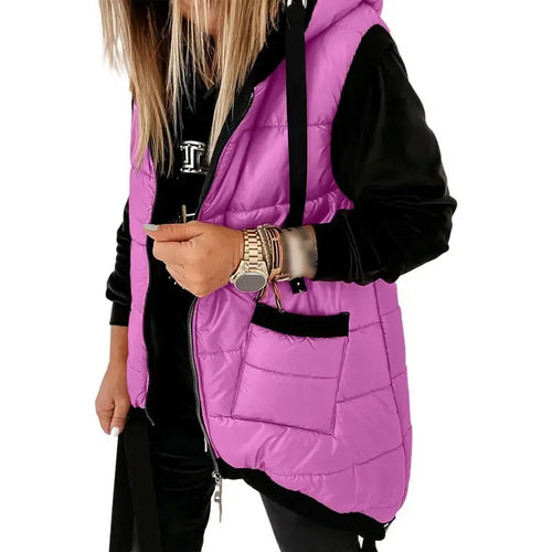 Women's Hooded Outwear Vest Lightweight Zipper Up Padded Gilet With Pockets