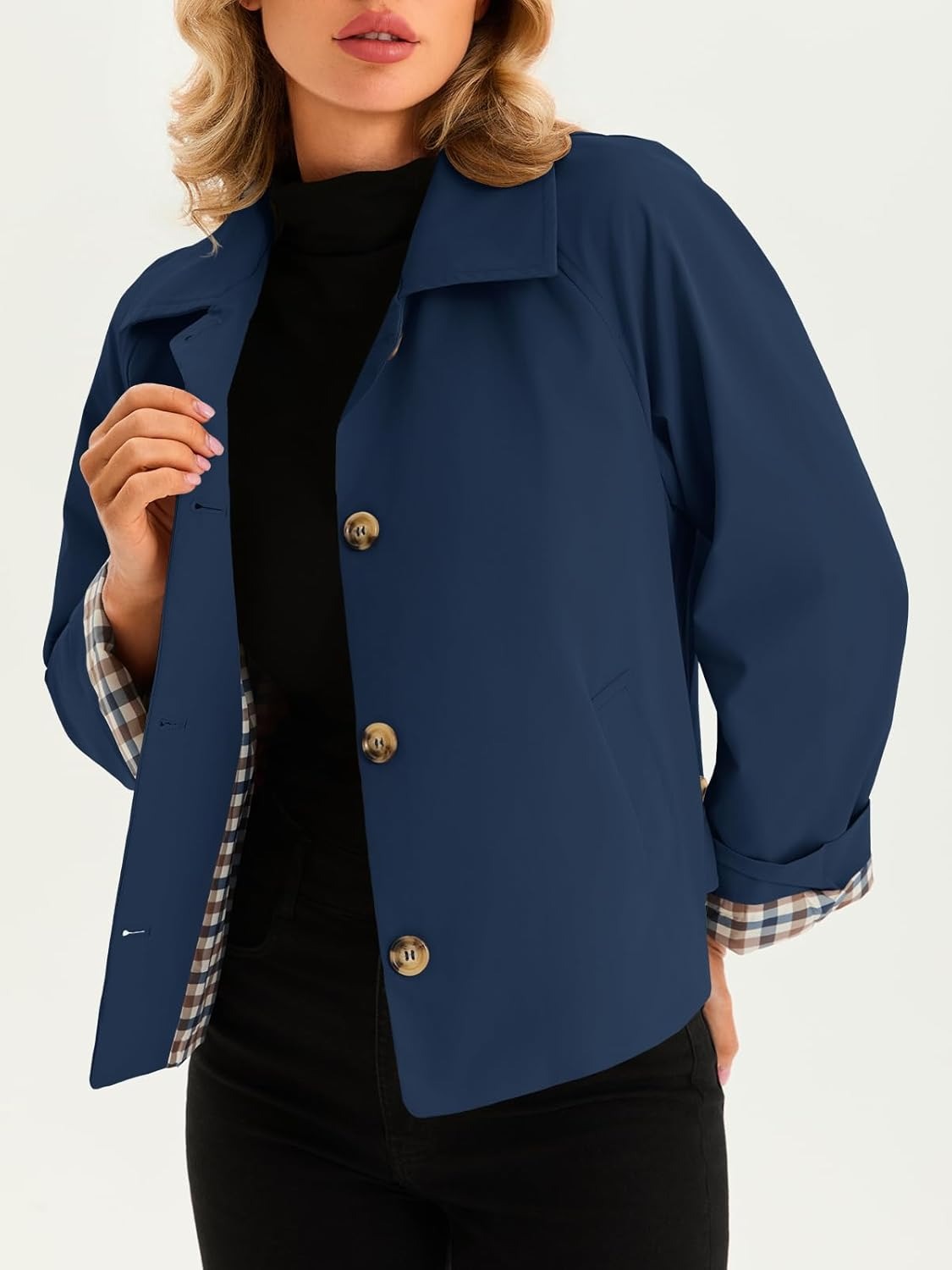 Womens Cropped Trench Coat Lightweight  Jacket Fall Windbreaker  Outerwear