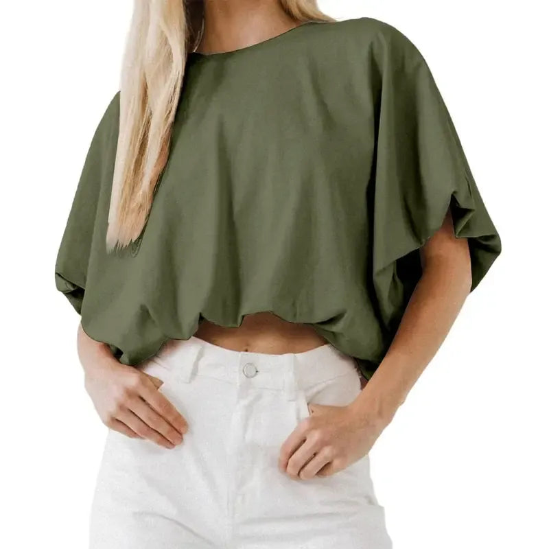 Women's Summer Crewneck Crop Tops Short Sleeve Casual Loose Cropped T Shirts