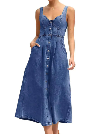 Women's Sweetheart Denim Midi Dress