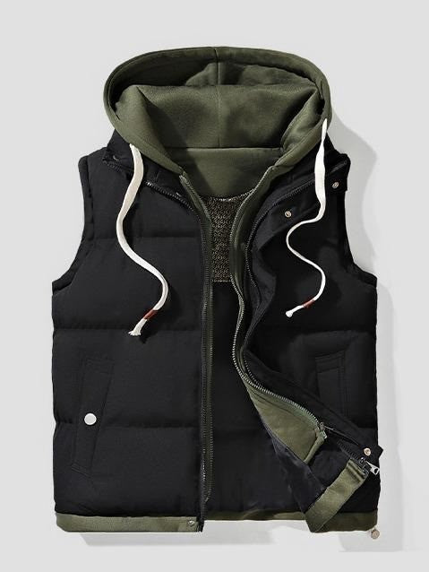 Contrast Drawstring Hood Puffer Vest