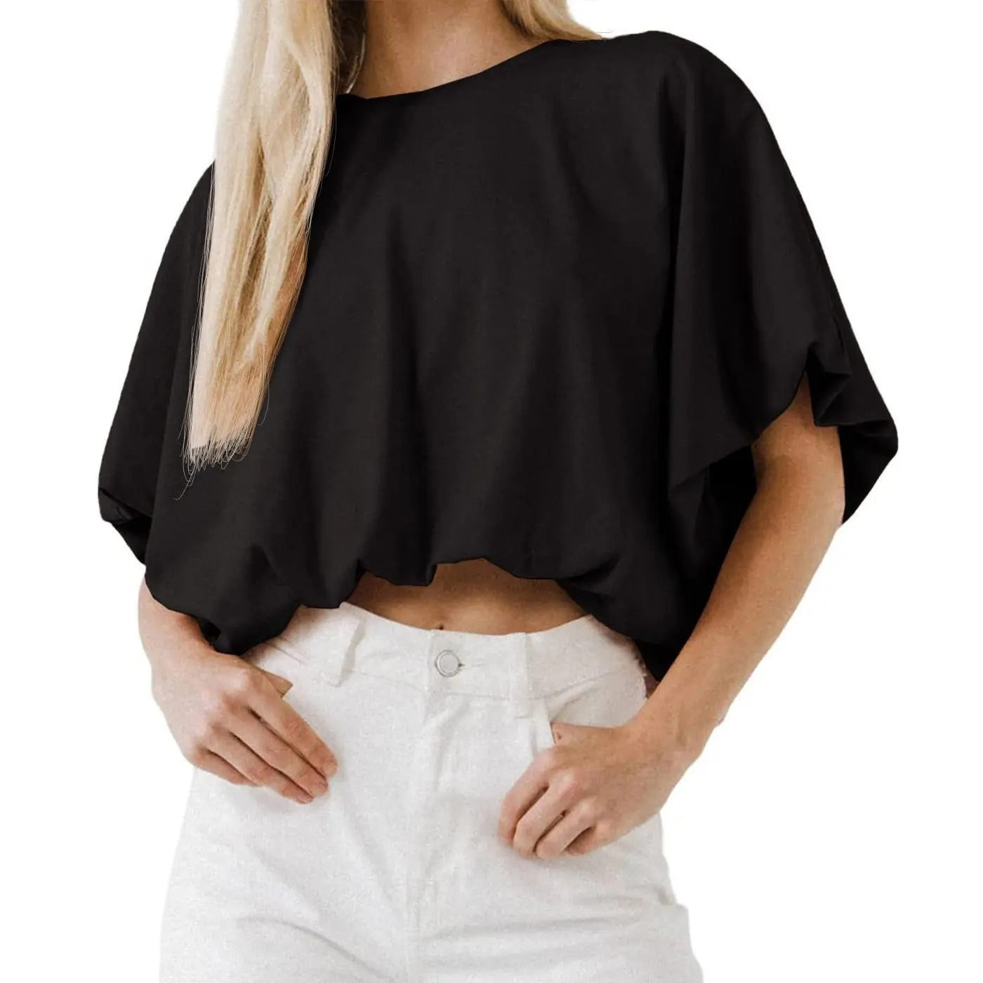 Women's Summer Crewneck Crop Tops Short Sleeve Casual Loose Cropped T Shirts